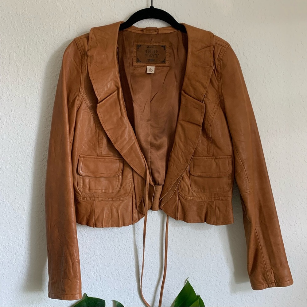 Vintage Old Navy Tan Ruffled Leather Jacket